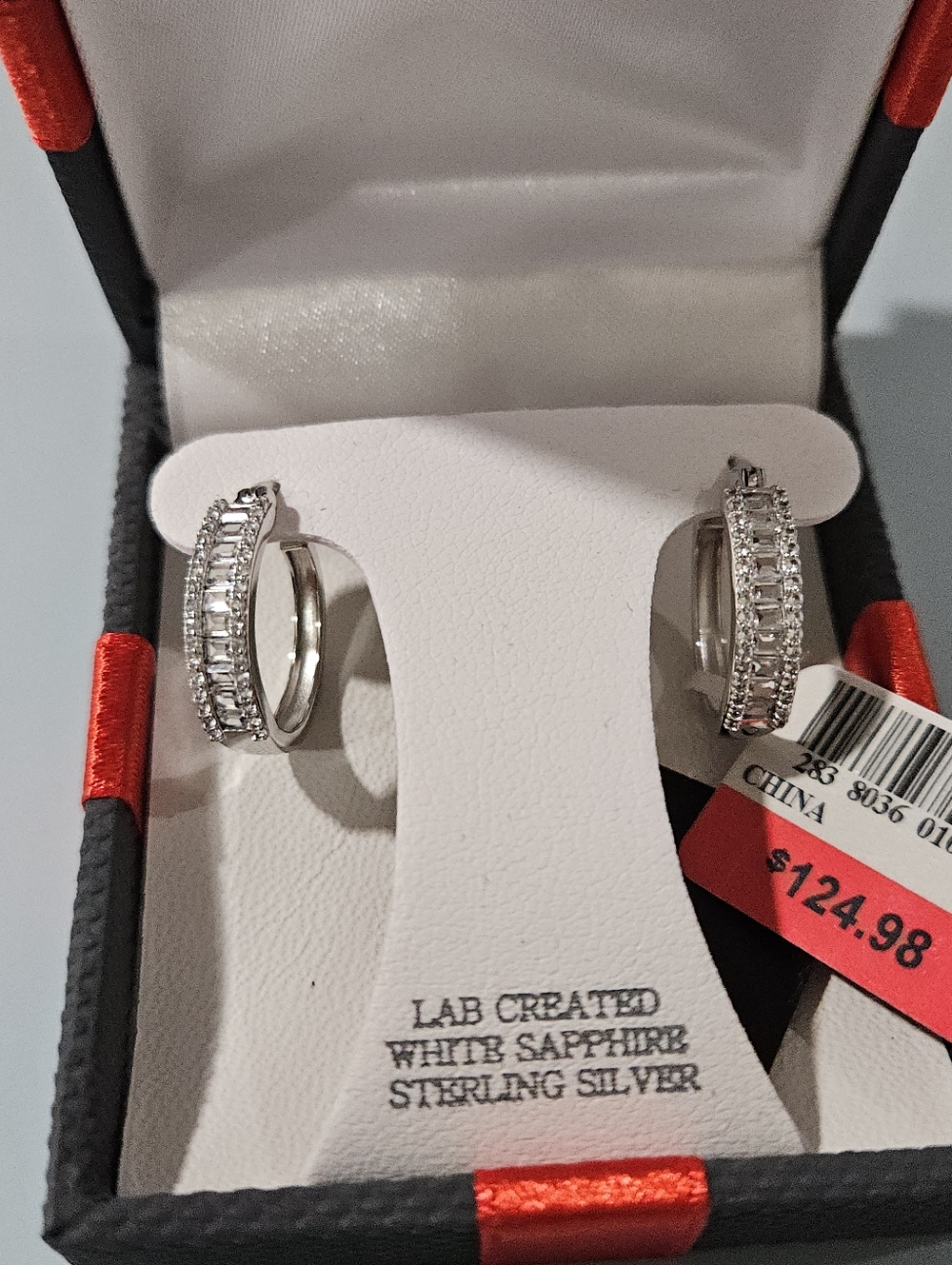 Sterling Silver Hoop Earings With Lab created white sapphires. Gorgeous!!